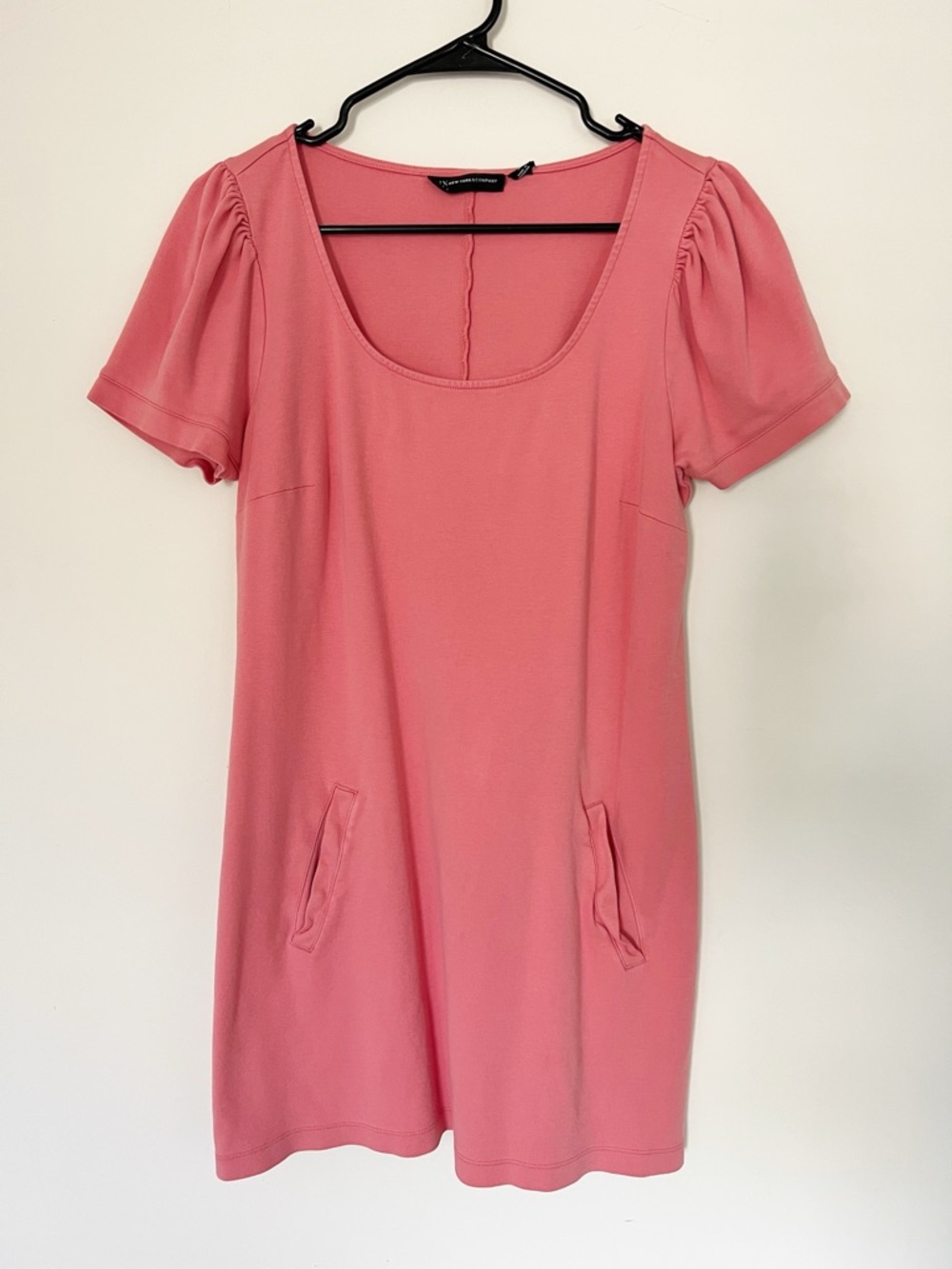 New York & Company Medium Coral Pink Scoop Neck Mini Dress 100% Cotton Spring